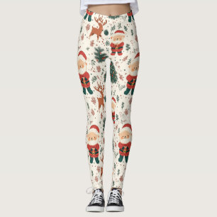 Leggings Osito de peluche lindo y Santa en blanco (4)