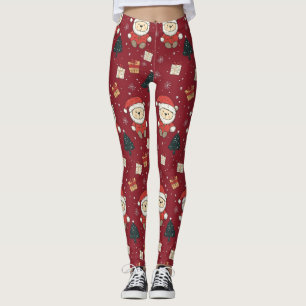 Leggings Osito de peluche lindo y Santa en rojo (1)