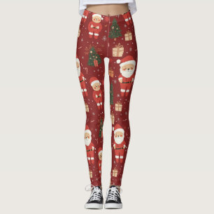 Leggings Osito de peluche lindo y Santa en rojo (2)