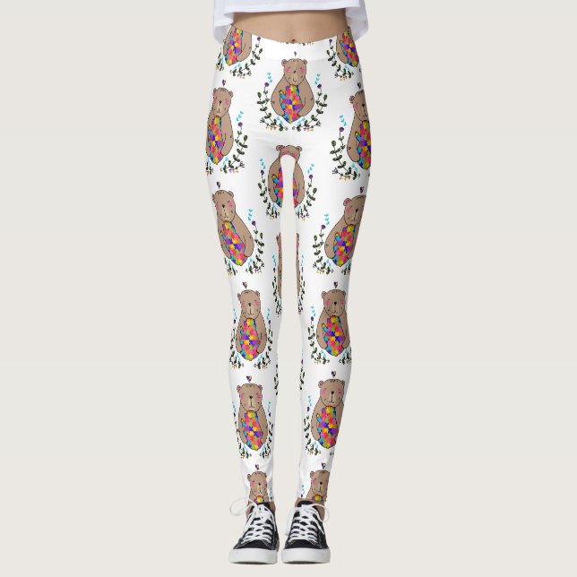 Leggings oso de mamá autista floral (Anverso)