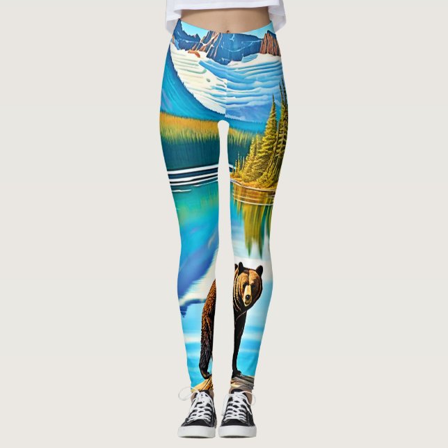 Leggings Oso de montaña: Arte de reflexión sobre el lago (Anverso)