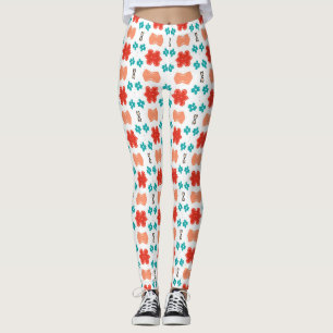 Leggings Oso de peluche de coral lindo patrón floral