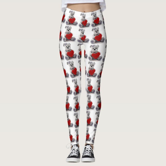 Leggings Oso De Teddy Gris Con Piernas Del Corazón (Anverso)