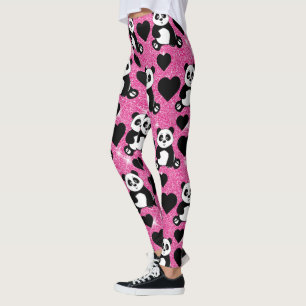 Leggings Oso Panda Amante de los Animales Corazones Negros 