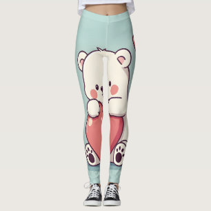 Leggings Oso polar abrazando un corazón en una base azul cl