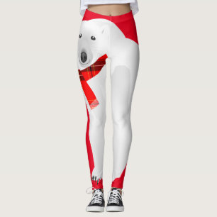 Leggings Oso Polar con Rojo Rojo De Pañuelo Rojo