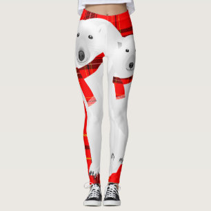 Leggings Oso Polar y Lobo Blanco Bufanda de Cuadros Rojos L