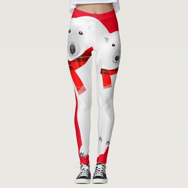 Leggings Oso polar y piernas de escarf rojas de lobo blanco (Anverso)