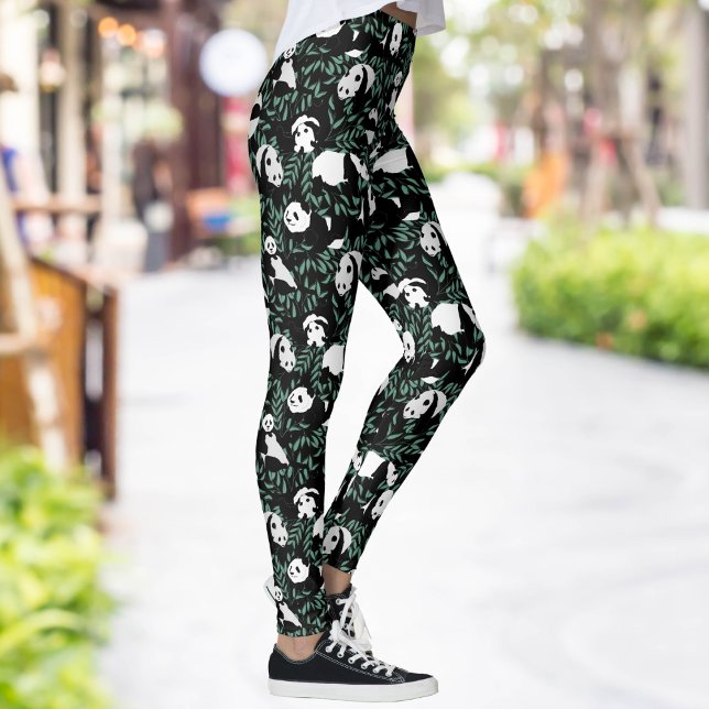 Leggings Osos Panda Bambú Verde Patrón Negro (Subido por el creador)