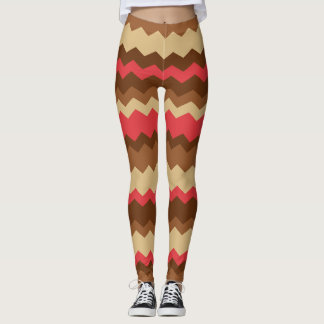 Leggings Otoño marrón y rojo Zig Zag a rayas