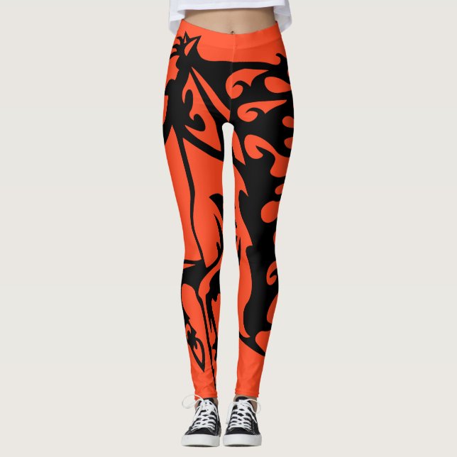 Leggings Otoño Naranja Pony Horse Bronco Steed Lineart (Anverso)
