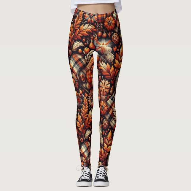 Leggings Otoño Plaid deja beige Naranja (Anverso)