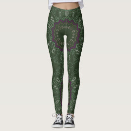 Leggings Ovales y estrellas del Kaleidoscopio Púrpura Verde