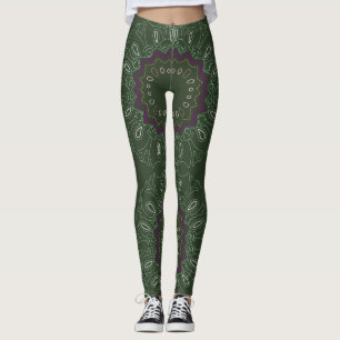 Leggings Ovales y estrellas del Kaleidoscopio Púrpura Verde