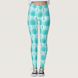 Leggings Ovarian Cancer Awareness Plaid Teal Ribbon