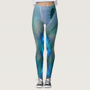 Leggings Ovejas en pie, abstracto fractal turquesa azul