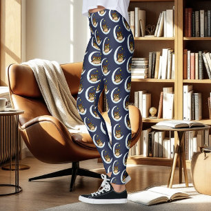 Leggings Owl Moon Blue Cute Stars