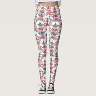 Leggings Pagoda china acuarela con flores de cerezo (6)