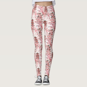 Leggings Pagoda china acuarela con flores de cerezo (7)