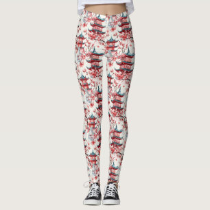 Leggings Pagoda china acuarela con flores de cerezo (8)