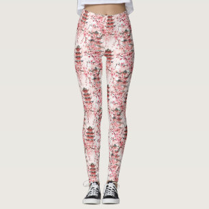Leggings Pagoda china paisaje flor de cerezo pastel