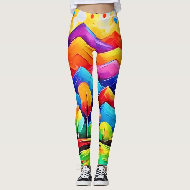 Leggings Paisaje abstracto de las montañas del arco iris (Anverso)
