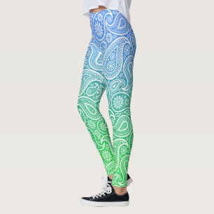 Leggings Paisaje blanco vintage en color azul a verde oscur