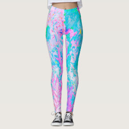 Leggings Paisaje de Hortensias Azul Acuático y Rosa Calient