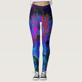 Leggings Paisaje de jardín impresionista de azul oscuro y r