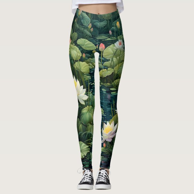 Leggings Paisaje de Nature Lotus Water Lily Pond (Anverso)