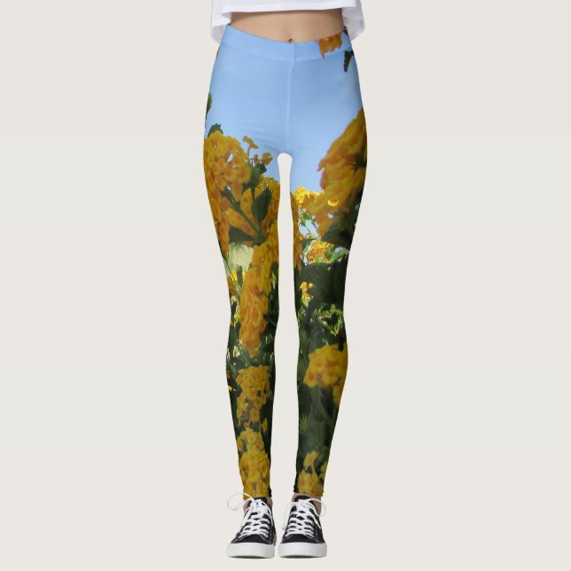 Leggings Paisaje floral amarillo brillante florece (Anverso)