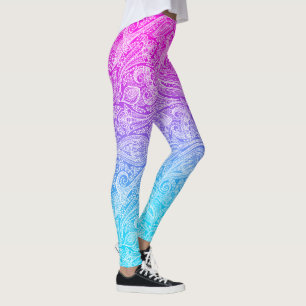 Leggings Paisaje floral blanco sobre rosa a azul oscuro