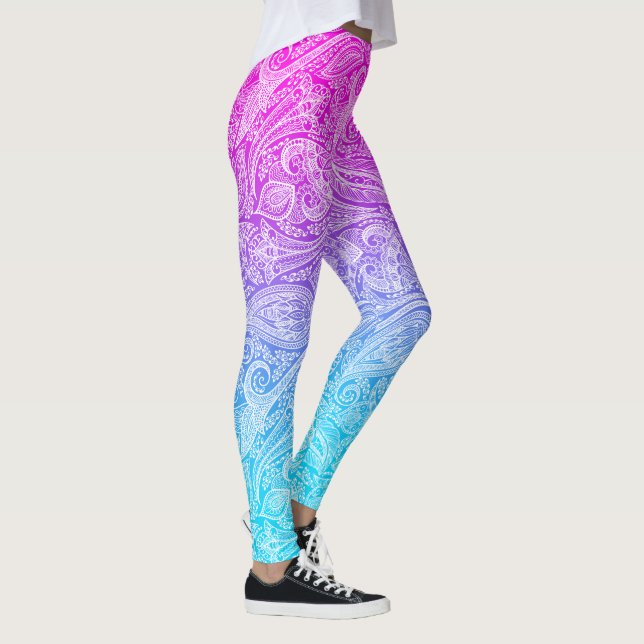 Leggings Paisaje floral blanco sobre rosa a azul oscuro (Derecha)