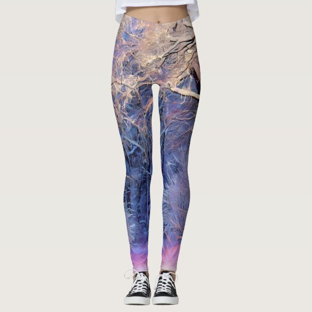 Leggings Paisaje invernal con árboles nevados acuarela (Anverso)