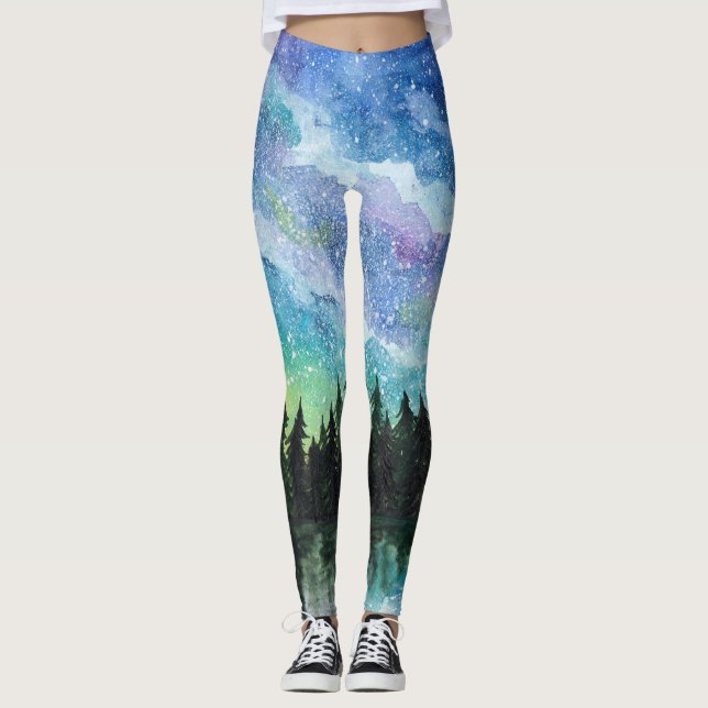 Leggings Paisaje nocturno acuarela, Vía Láctea (Anverso)