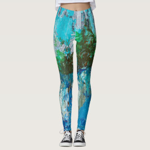 Leggings Paisaje texturizado abstracto azul y verde