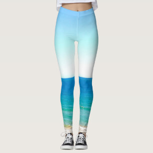 Leggings Paisaje tropical del cielo azul del mar de la play
