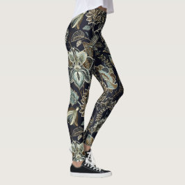 Leggings Paisley antigua florece el modelo negro del fondo