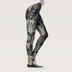 Leggings Paisley antigua florece el modelo negro del fondo