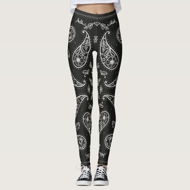 Leggings Paisley bandana: impresión en blanco y negro (Anverso)