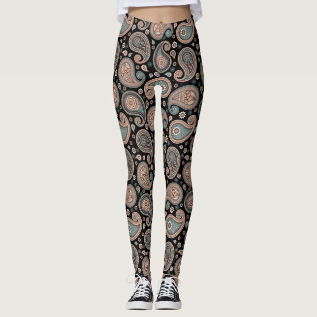 Leggings Paisley Black elegantes y verde azulados pantalone (Anverso)