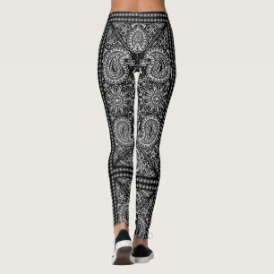 Leggings Paisley blanco y negro Bandana Boho