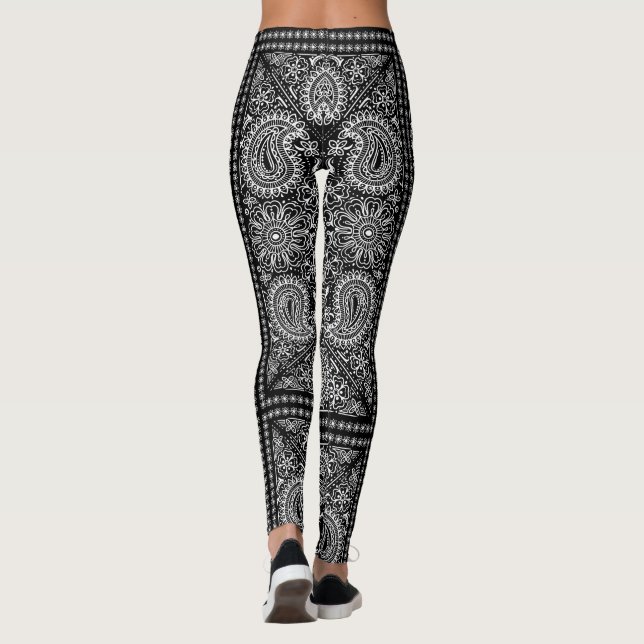 Leggings Paisley blanco y negro Bandana Boho (Reverso)