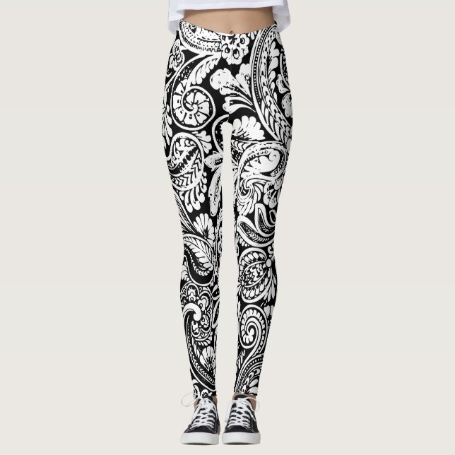 Leggings Paisley blanco y negro enorme (Anverso)