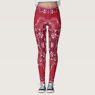 Leggings Paisley, calaveras, bandana, diseño cuadrado.