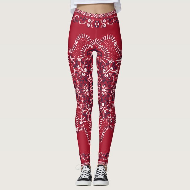 Leggings Paisley, calaveras, bandana, diseño cuadrado. (Anverso)