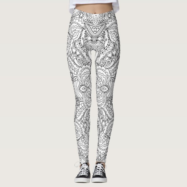 Leggings Paisley de mariposas negras y blancas (Anverso)