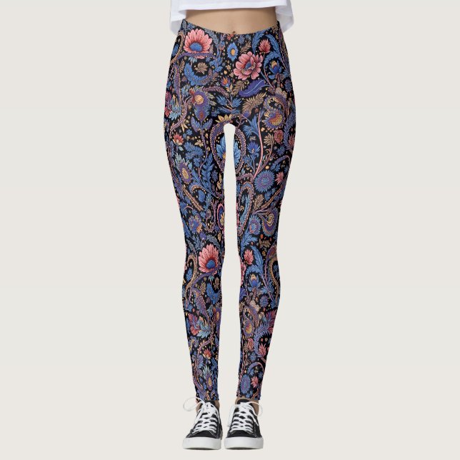 Leggings Paisley en azul y coral (Anverso)