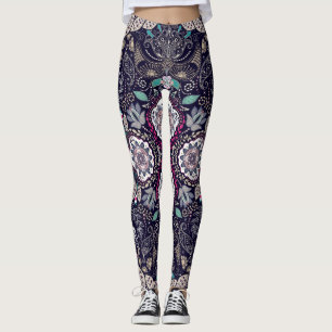 Leggings Paisley floral, diseño de bolsillo cuadrado.