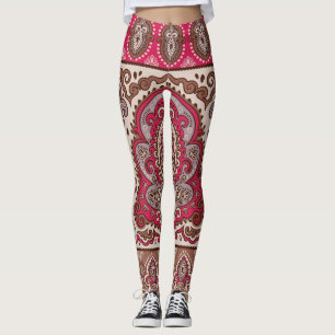 Leggings Paisley floral india, patrón de mandala étnica.